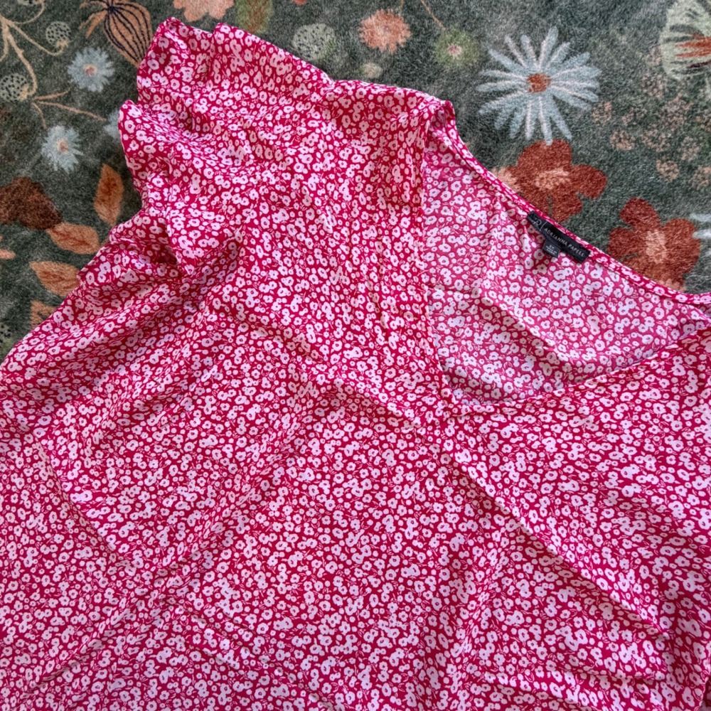 Adrianna Papell Pink Floral V-Neck Flutter Sleeve Blouse‎ Plus Size 2X
